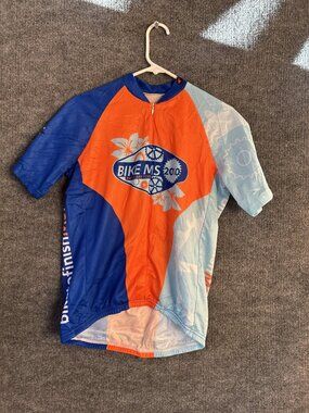 Pactimo Cycling Jersey Mens XS Orange Blue Bike MS 2010 1/4 Zip Pockets Bike
